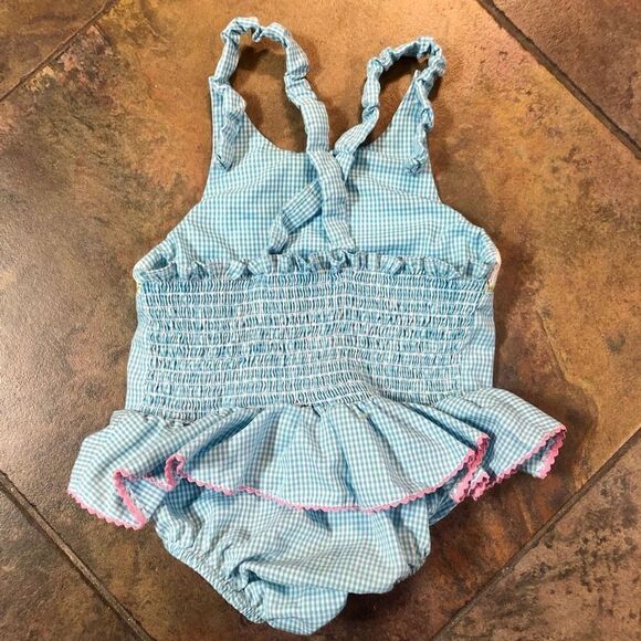 Silly Goose Flamingo Blue Checkered Smock size 4T - Picture 5 of 7